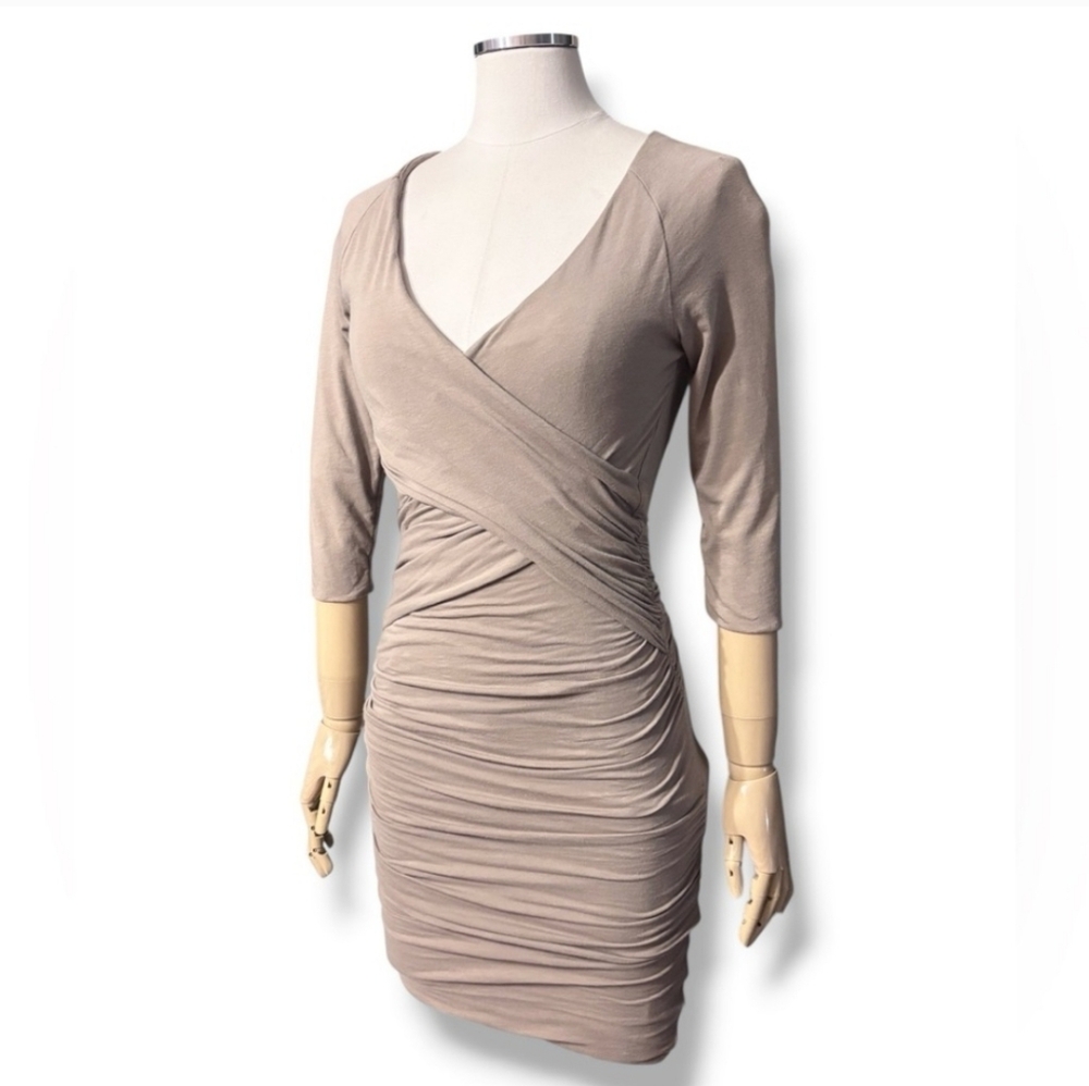 JAMES PERSE Jersey Long Sleeve Faux Wrap Ruched DressColor: Coffee